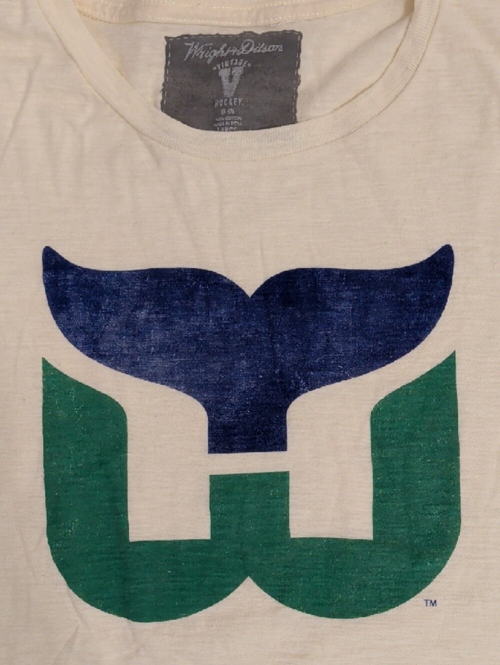 NHL Hartford Whaler's Hockey Team T Shirt Wright & Ditson Cream Tee 100% Cotton - Picture 2 of 7
